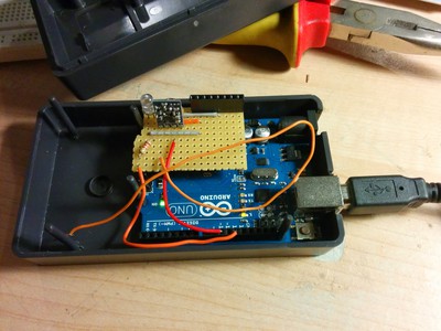 Soldered 'Arduino shield' to control power sockets.